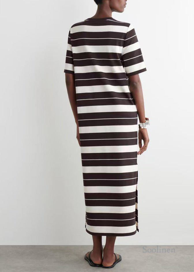 Natural Colorblock Striped Cotton Straight Dresses Summer