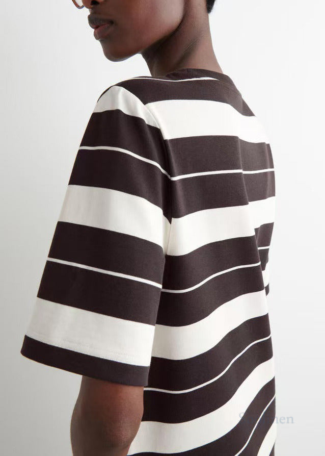 Natural Colorblock Striped Cotton Straight Dresses Summer