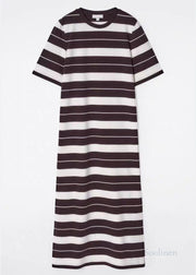 Natural Colorblock Striped Cotton Straight Dresses Summer