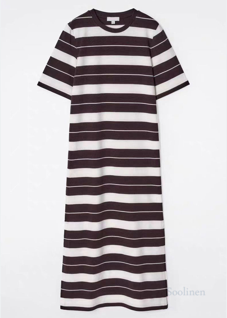Natural Colorblock Striped Cotton Straight Dresses Summer