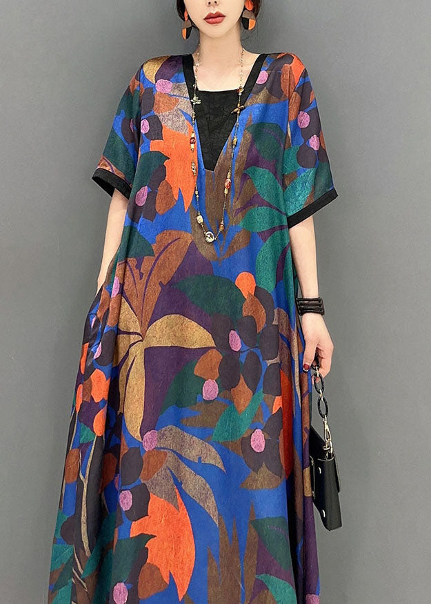 Color Block Printed V Neck Dress main image 1