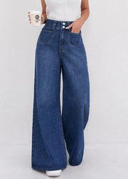 Natural Dark Blue High Waist Wide Leg Jeans Fall