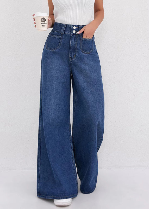 Natural Dark Blue High Waist Wide Leg Jeans Fall