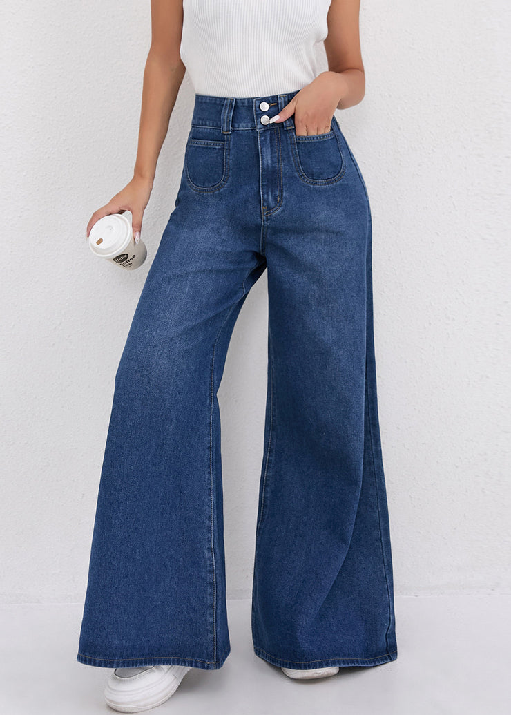 Natural Dark Blue High Waist Wide Leg Jeans Fall