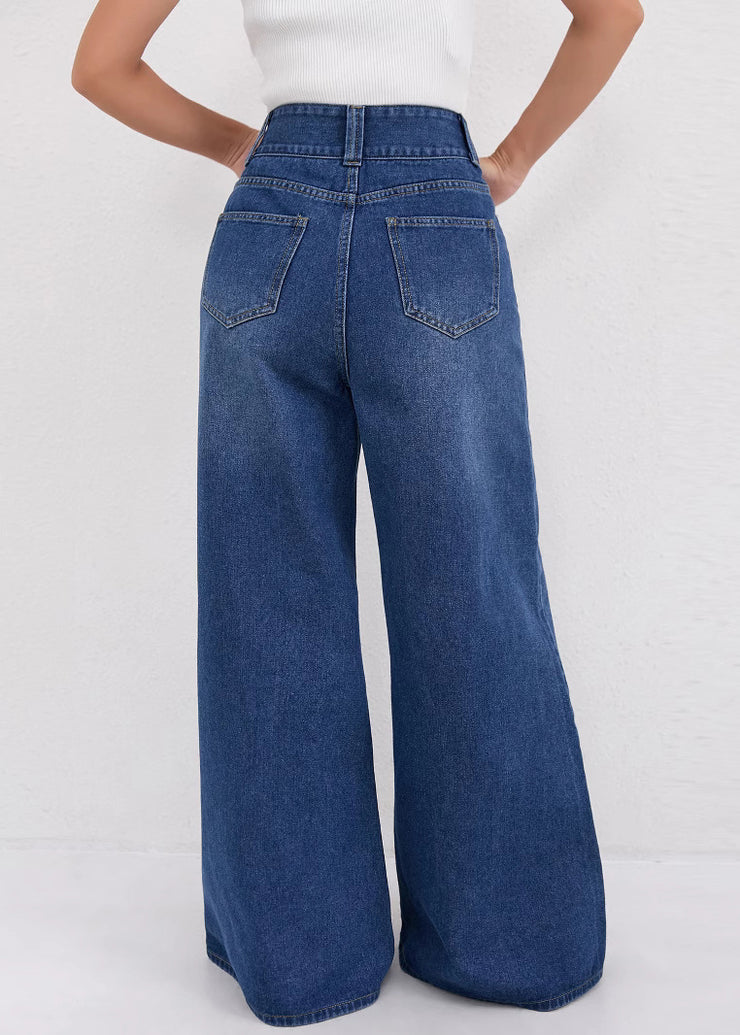 Natural Dark Blue High Waist Wide Leg Jeans Fall