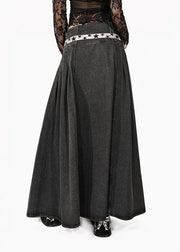 Natural Dark Grey Denim Patchwork A Line Skirt