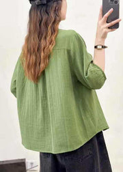 Natural Grass Green Embroidered Wrinkled Shirts Half Sleeve