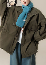 Natural Green Peter Pan Collar Drawstring Button Parka Winter