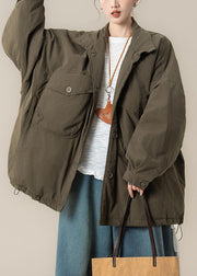 Natural Green Peter Pan Collar Drawstring Button Parka Winter