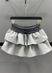 Natural Grey Elastic Waist Drawstring A Line Skirts