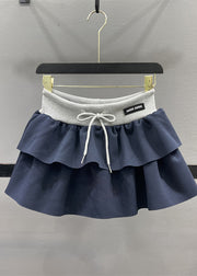 Natural Grey Elastic Waist Drawstring A Line Skirts