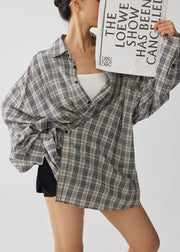 Natural Khaki Oversized Plaid Cotton Top Fall