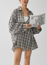 Natural Khaki Oversized Plaid Cotton Top Fall