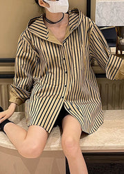 Natural Khaki Striped Button Hooded Shirts Spring