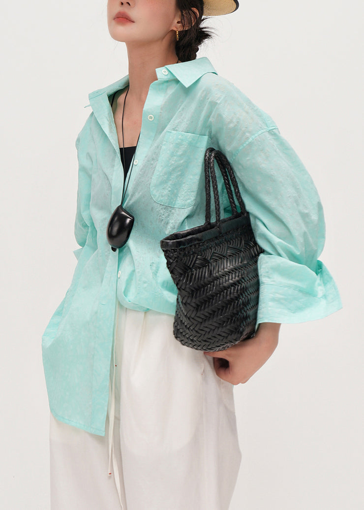 Natural Lake Green Oversized Cotton UPF 50+ Blouse Top Summer