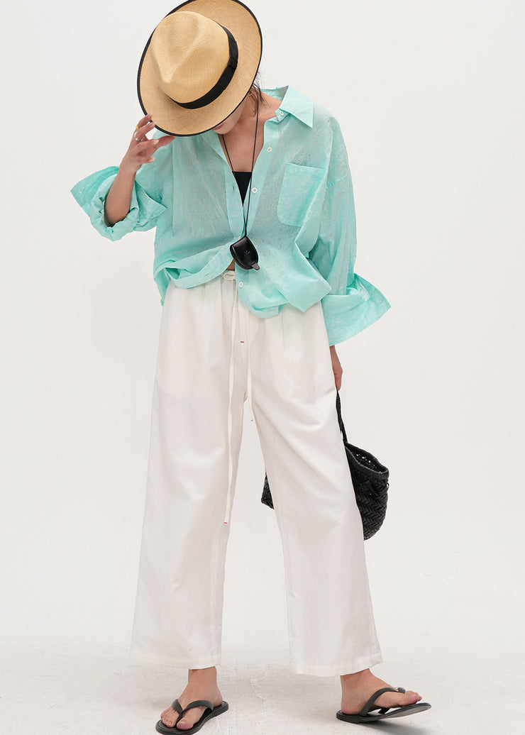 Natural Lake Green Oversized Cotton UPF 50+ Blouse Top Summer