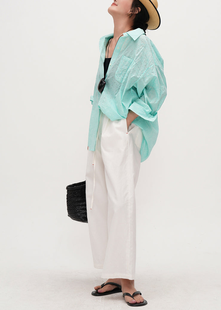 Natural Lake Green Oversized Cotton UPF 50+ Blouse Top Summer