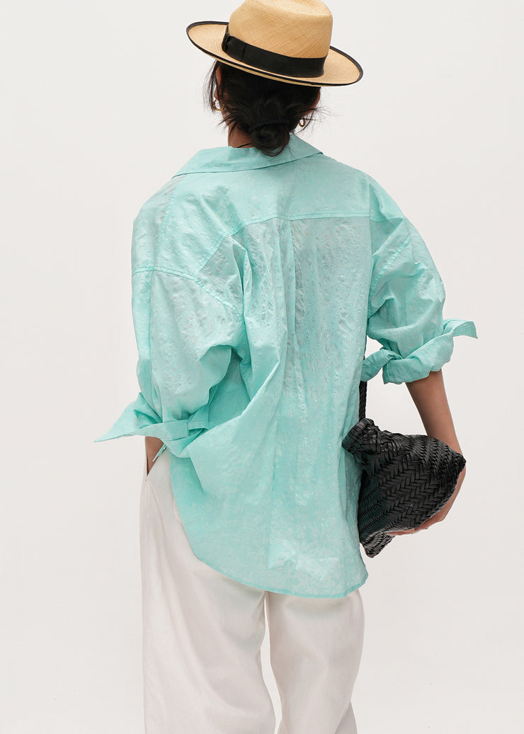 Natural Lake Green Oversized Cotton UPF 50+ Blouse Top Summer