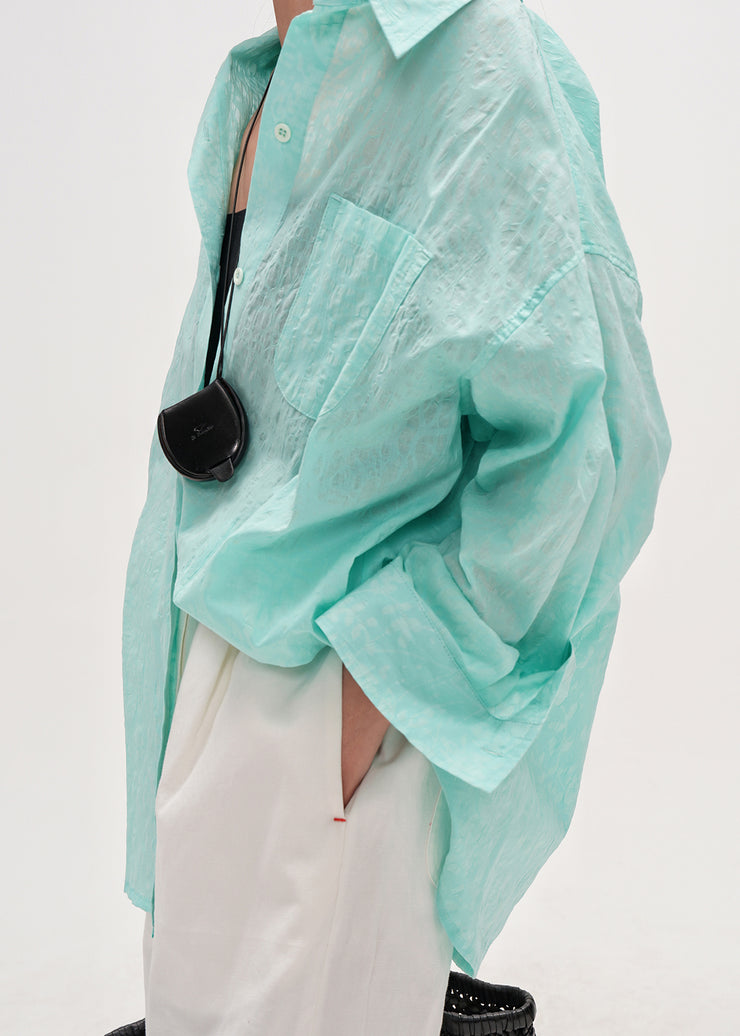 Natural Lake Green Oversized Cotton UPF 50+ Blouse Top Summer