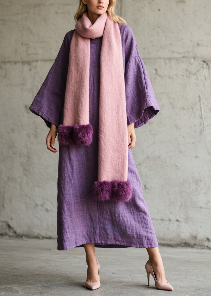 Natural Lavender Oversized Cotton Straight Dresses Fall