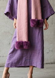 Natural Lavender Oversized Cotton Straight Dresses Fall