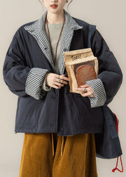 Natural Navy Plaid Wear On Both Sides Fine Cotton Filled Puffers Jackets Winter