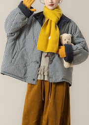 Natural Navy Plaid Wear On Both Sides Fine Cotton Filled Puffers Jackets Winter