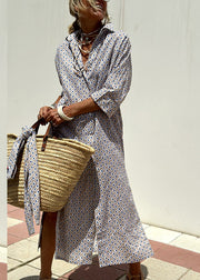 Natural Pink Peter Pan Collar Striped Side Open Button Maxi Dresses Fall