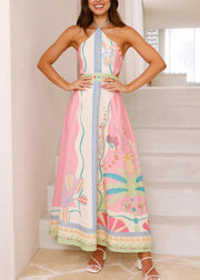 Natural Print Cold Shoulder Backless Maxi Dress Sleeveless