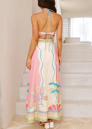 Natural Print Cold Shoulder Backless Maxi Dress Sleeveless