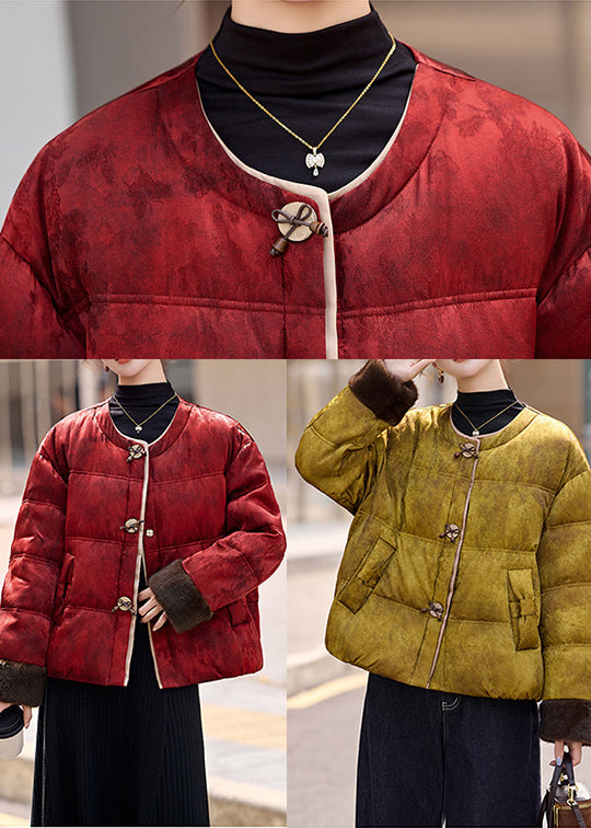 Natural Red Oversized Jacquard Duck Down Down Coat Winter