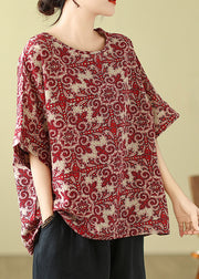 Natural Red Print Loose T Shirts Short Sleeve
