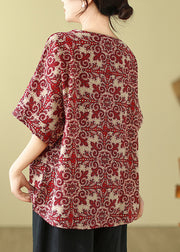 Natural Red Print Loose T Shirts Short Sleeve