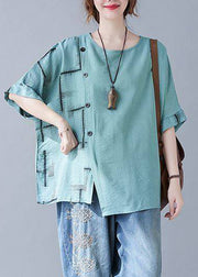 Natural Turquoise Asymmetrical Plaid Tops Summer