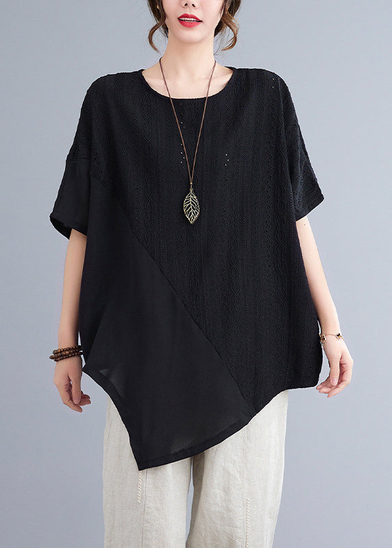Natural White Asymmetrical Lace Patchwork Top Summer