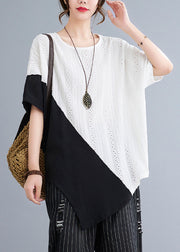 Natural White Asymmetrical Lace Patchwork Top Summer