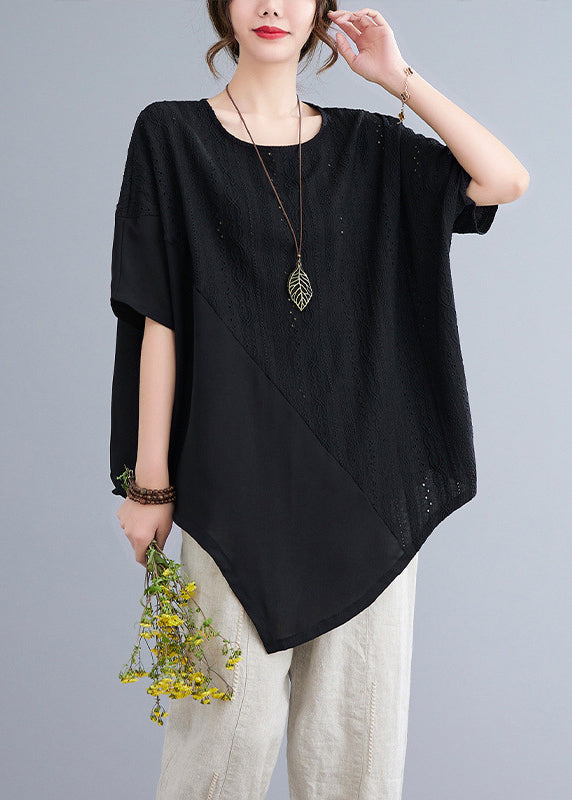 Natural White Asymmetrical Lace Patchwork Top Summer