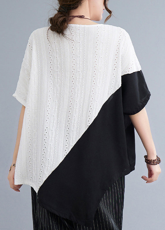 Natural White Asymmetrical Lace Patchwork Top Summer