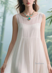Natural White Patchwork Exra Large Hem Tulle Long Dress Summer