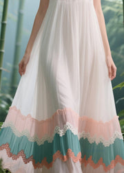 Natural White Patchwork Exra Large Hem Tulle Long Dress Summer