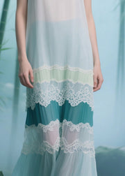 Natural White Patchwork Lace Tulle Long Dresses Sleeveless