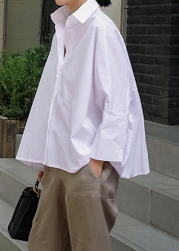 Natural White Peter Pan Collar Solid Shirts Spring