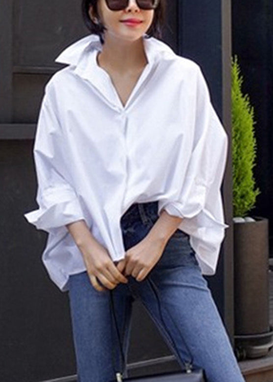 Natural White Peter Pan Collar Solid Shirts Spring