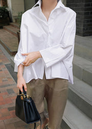 Natural White Peter Pan Collar Solid Shirts Spring