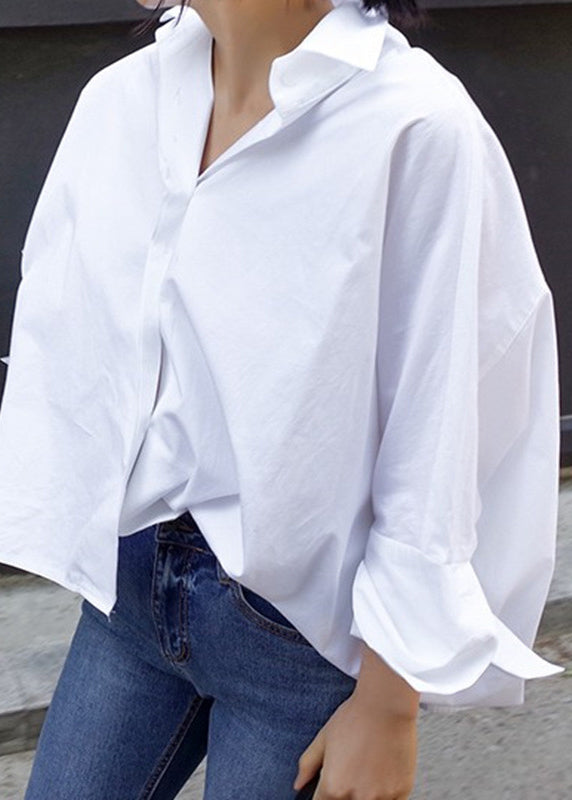 Natural White Peter Pan Collar Solid Shirts Spring