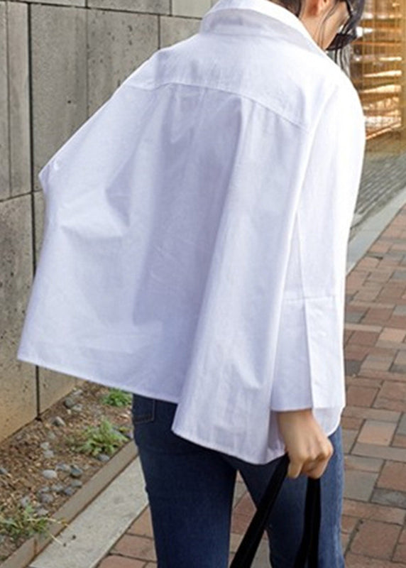 Natural White Peter Pan Collar Solid Shirts Spring