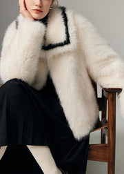 Natural White Peter Pan Collar Thick Faux Fox Fur Loose Coats Winter
