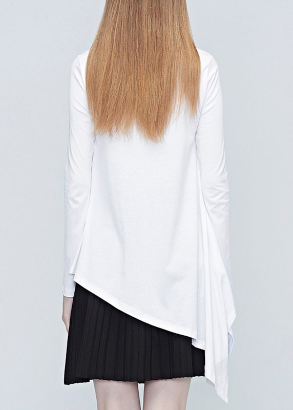 Natural White Turtleneck Belle Print Wrinkled Tops Fall
