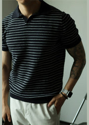 Navy Cozy Knit Summer Casual Clothing Mens Polo Shirts