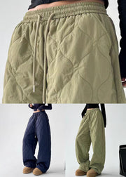 Navy Original Design Cotton Filled Wide Leg Pants Elastic Waist